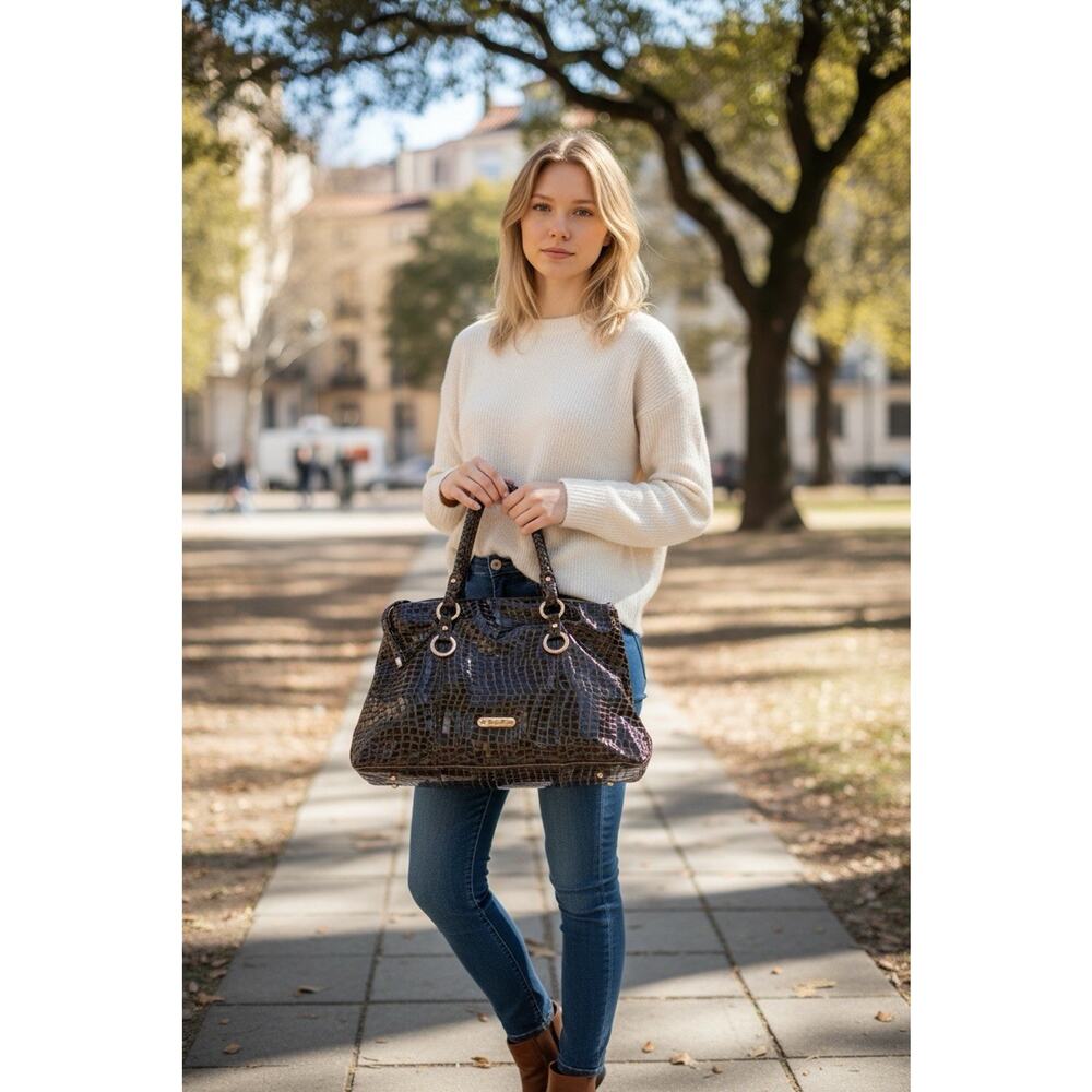 La Gioe di Toscana Sharon Gioe Burgundy Reptile Leather Dome Satchel Bag - Picture 1 of 16